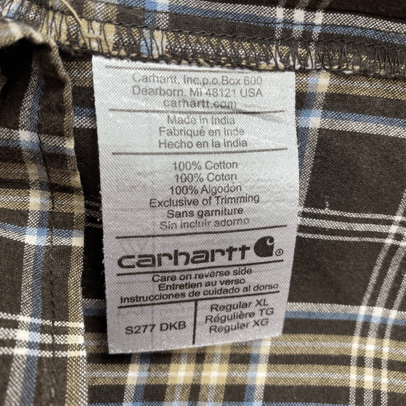 Carhartt Mens Button Down Shirt Short Sleeve Casual Plaid Brown XL - Picture 5 of 7
